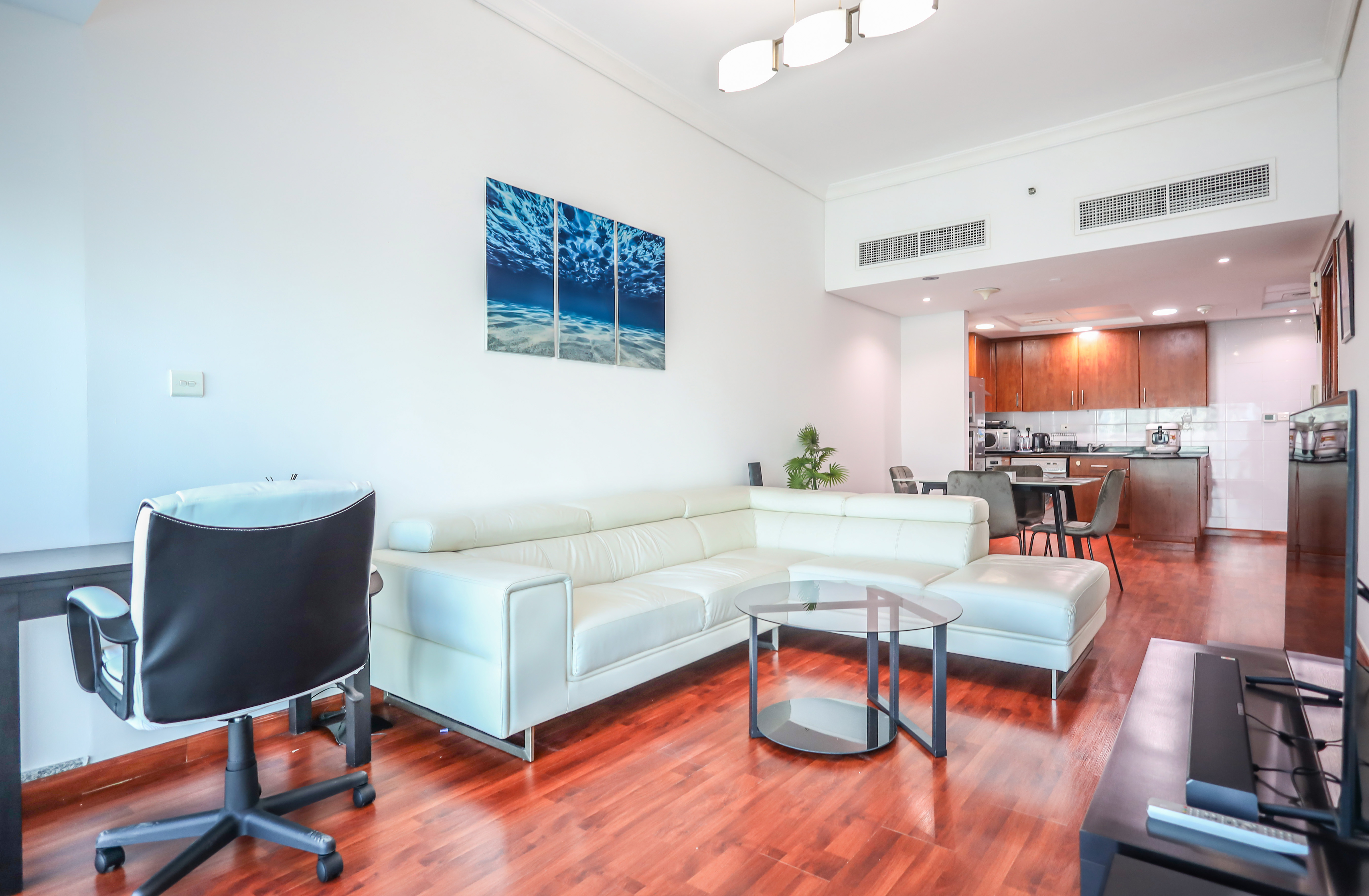 Open-plan living, dining and kitchen in one bright space